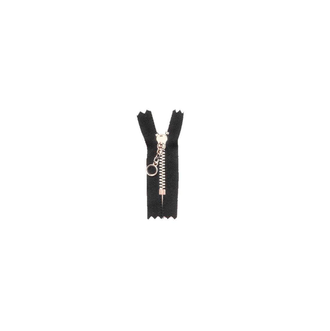 #3 Metal, Black, 6" YKK Closed End Handbag Zipper with Brass Teeth, #451-6-BLK-BRS