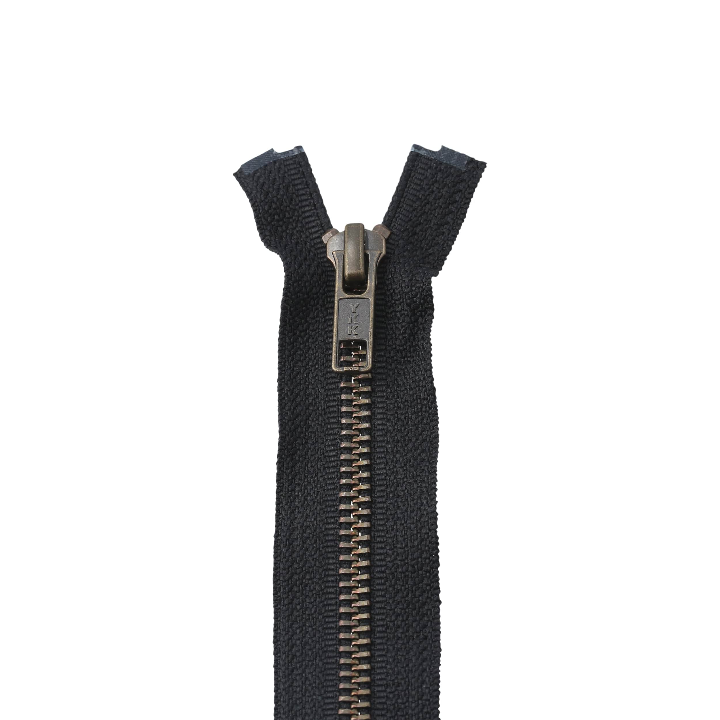#5 Metal, Black, 24" Separating Bomber Jacket Zipper with Antique Brass Teeth, #6BJ-24-BLK-ANT