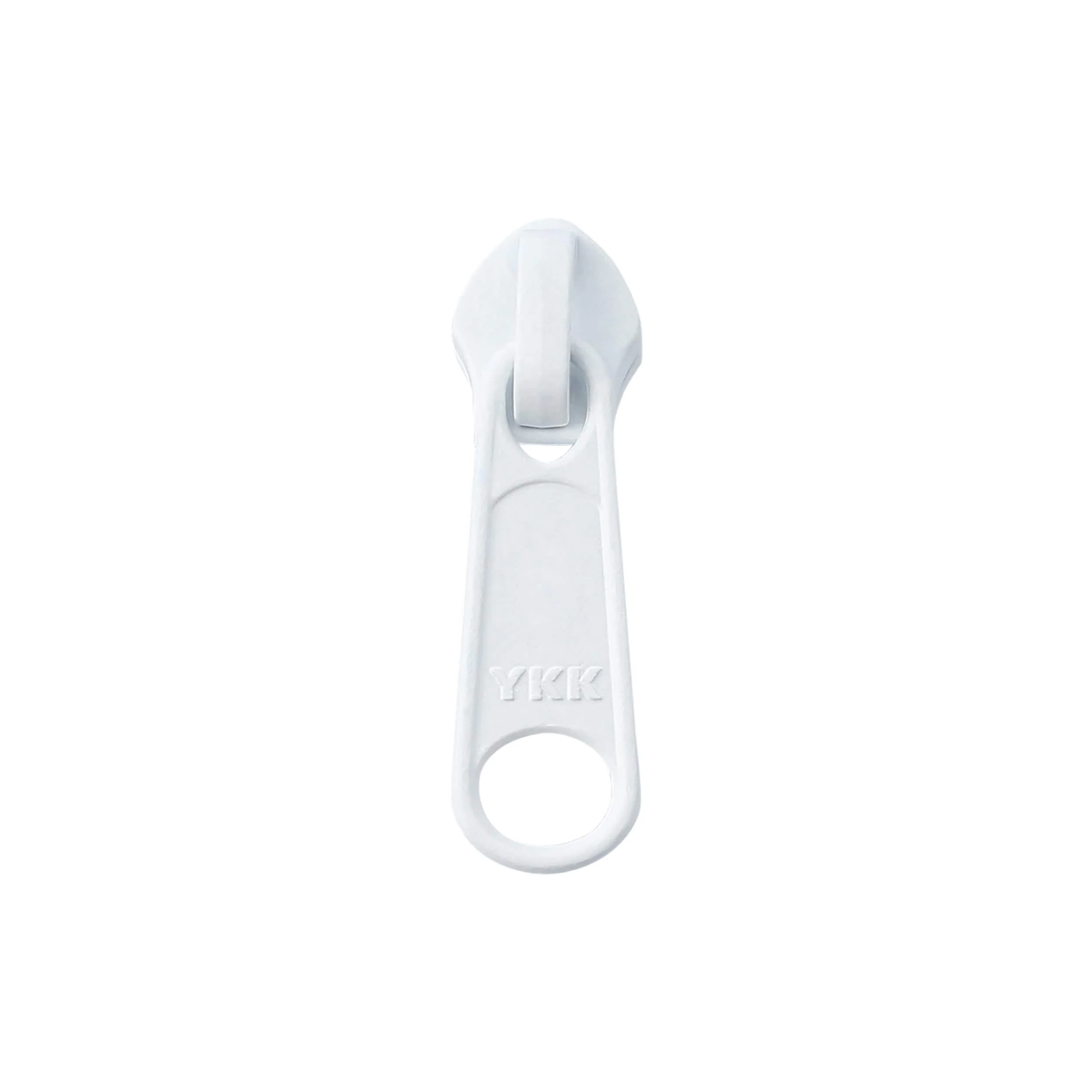 #5 White, Coil, YKK Long Tab Semi-Swivel Zipper Slider, Zinc Alloy, #5CN-1-WHT