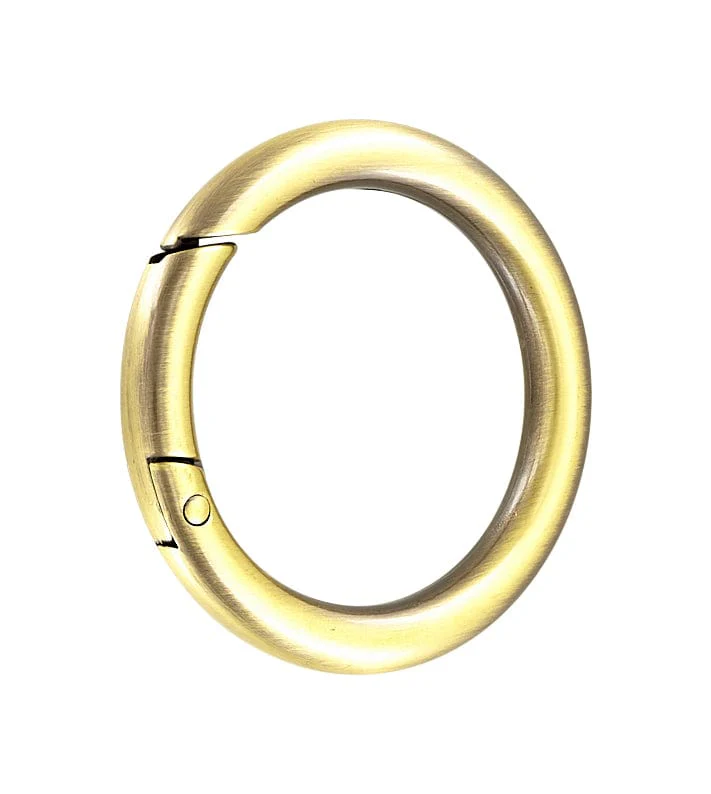 1 1/2" Antique Brass, Spring Gate Round Ring, Zinc Alloy, #P-2526-ANTB