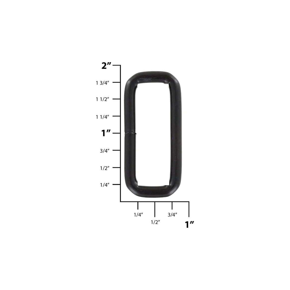 1 1/2" Matte Black, Welded Rectangular Ring, Steel, #P-2073-BLK