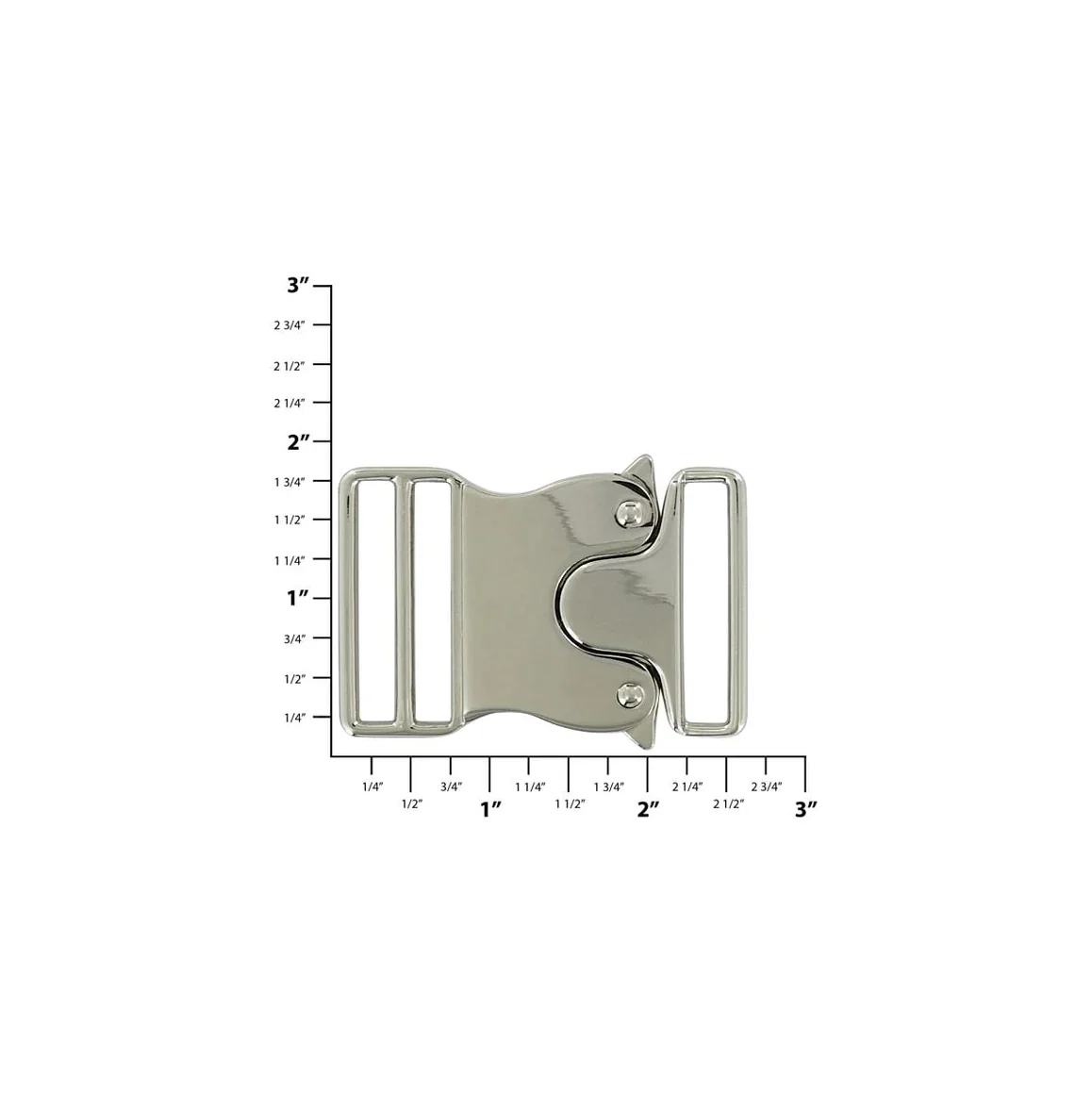 1 1/2" Nickel, Side Release Buckle, Zinc Alloy, #C-2072-NIC