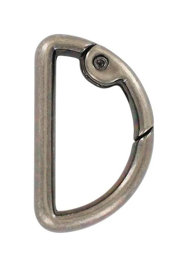 1 1/8" Antique Silver, Spring Gate D Ring, Zinc Alloy, #P-2811-ANTS