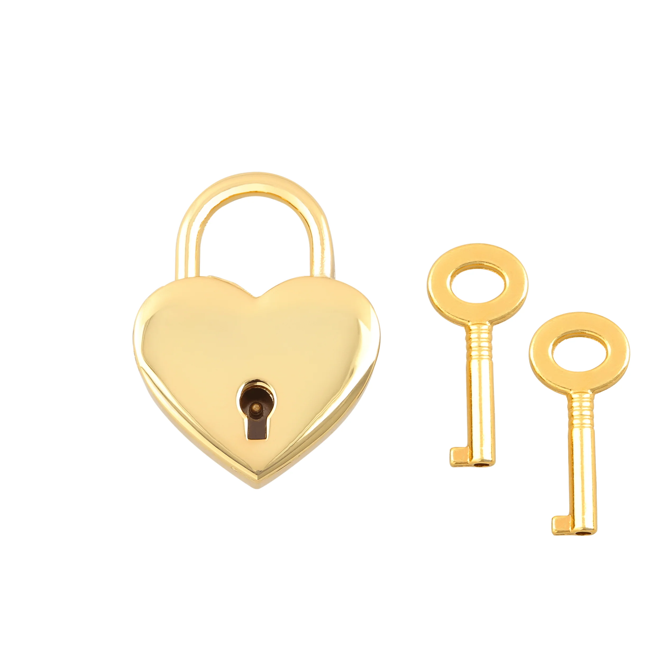 1 3/16" Shiny Gold, Heart Padlock With 2 Keys, Zinc Alloy-PK4, #L-3380-GOLD