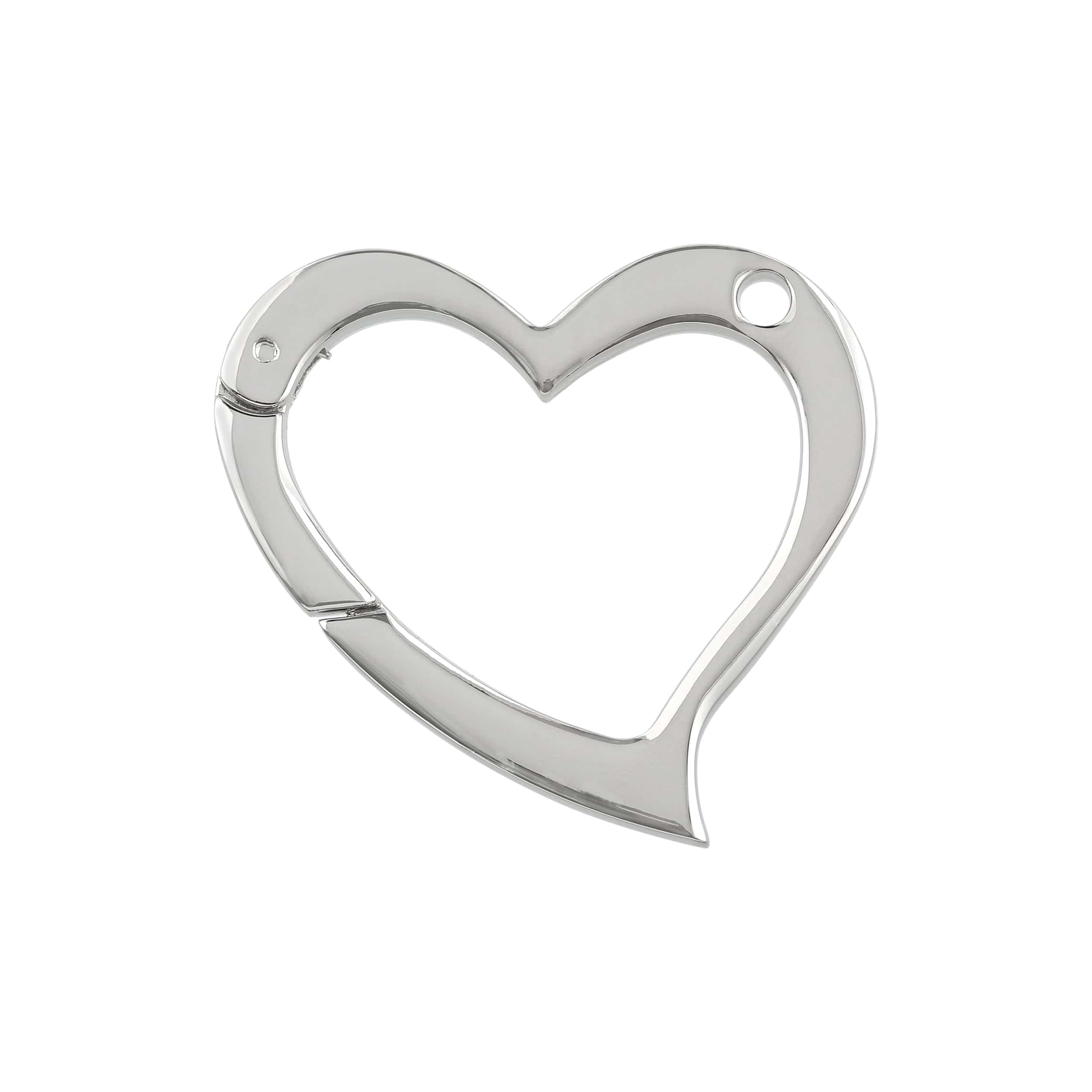 1 3/4" Shiny Nickel, Heart Shape Ring with Spring Gate, Zinc Alloy, #P-2824-NIC