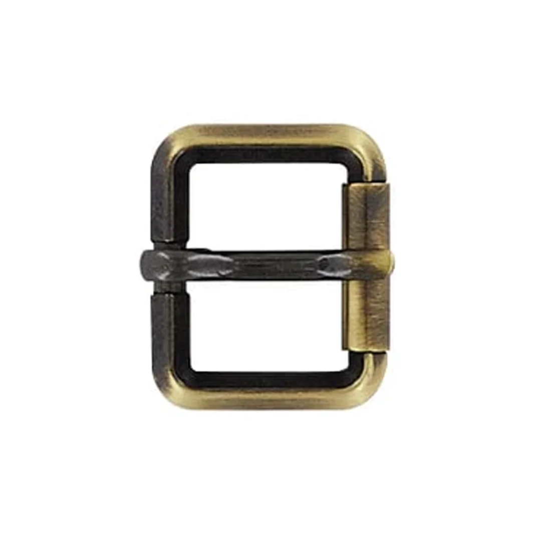 1" Antique Brass, Beveled Heel Bar Roller Buckle, Zinc Alloy, #C-1983-ANTB