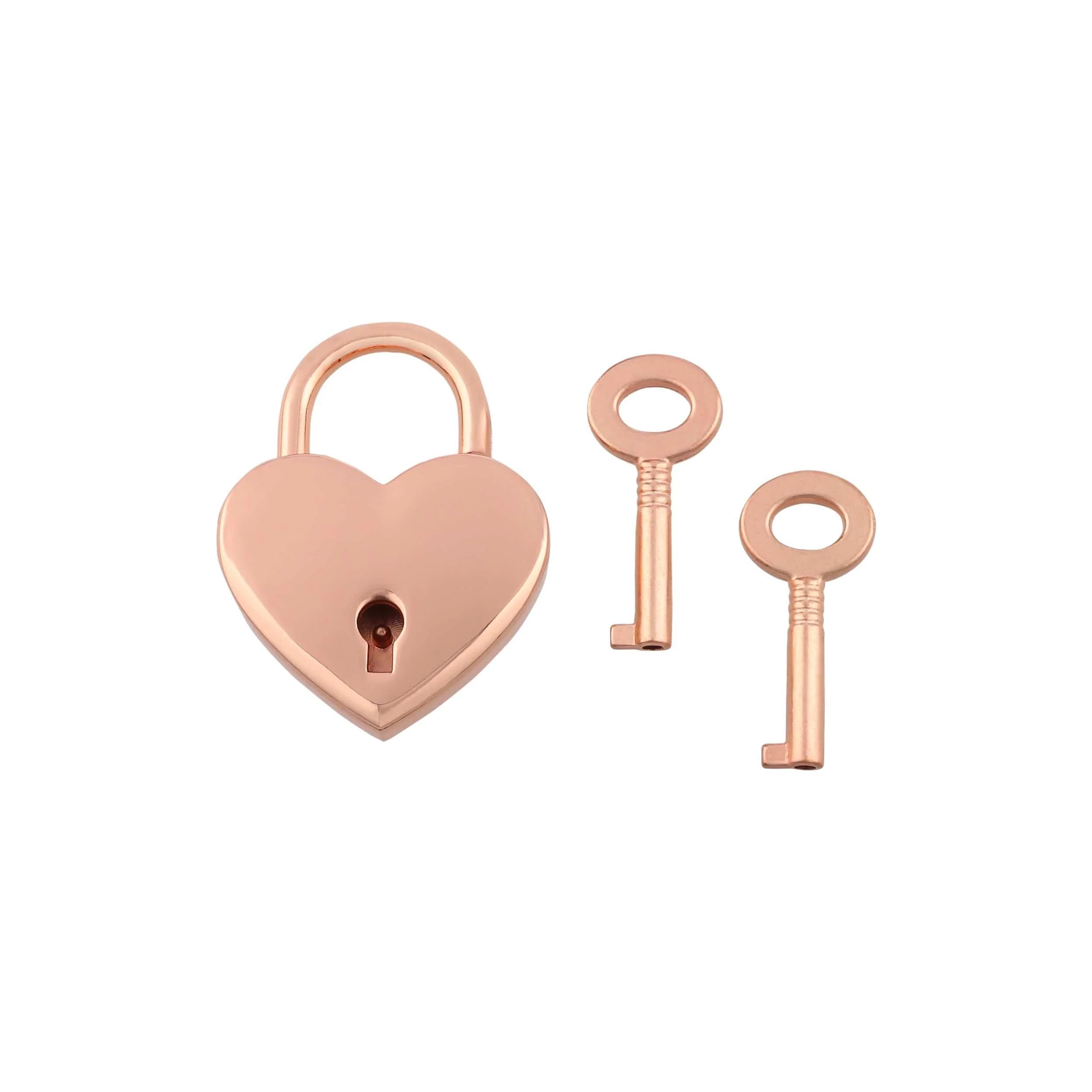 1-3/16" Shiny Rose Gold, Heart Padlock W/2 Keys, Zinc Alloy-PK4, #L-3380-CPR