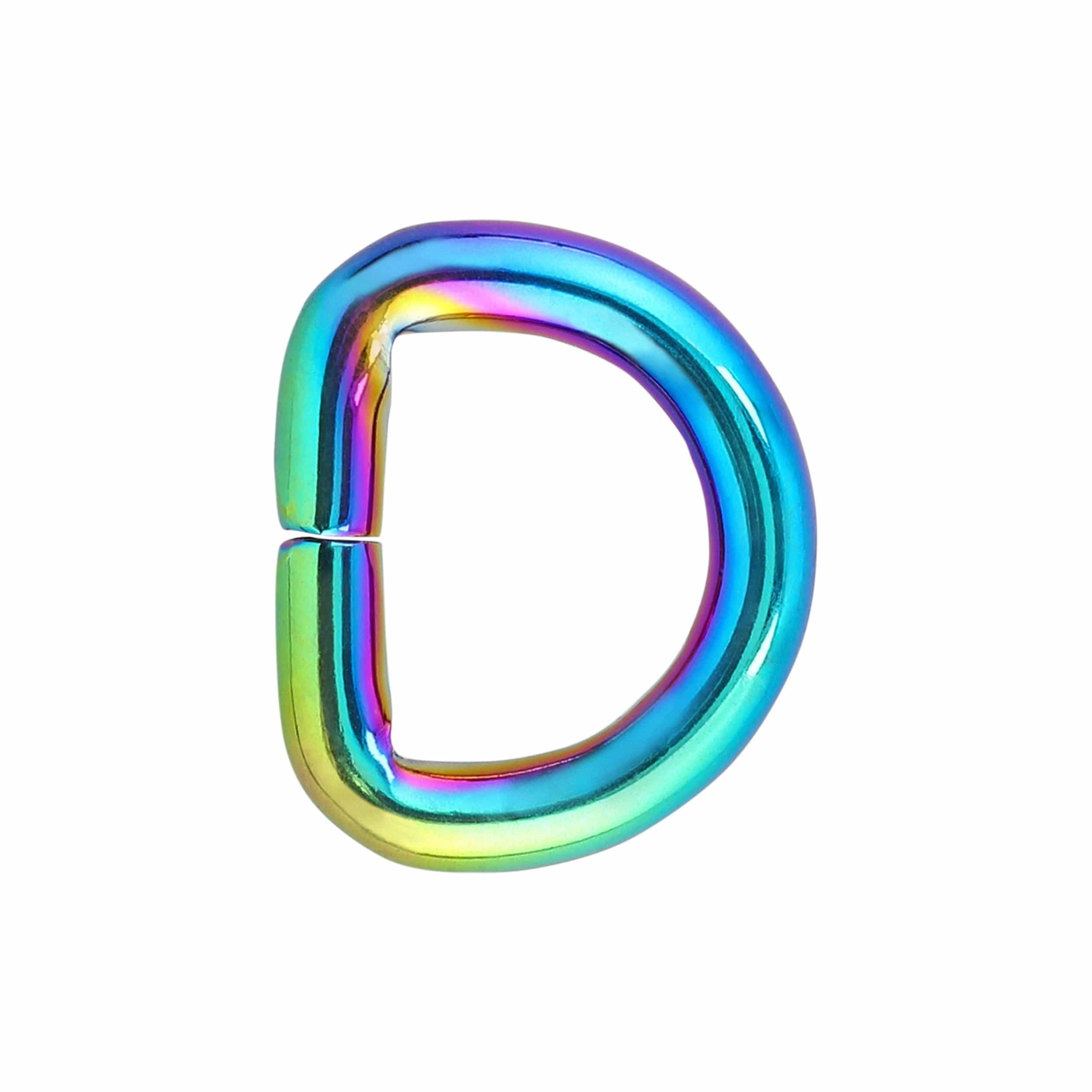 1/2" Iridescent Rainbow, Split D-Ring, Zinc Alloy-PK10, #D-423-1-2-IR