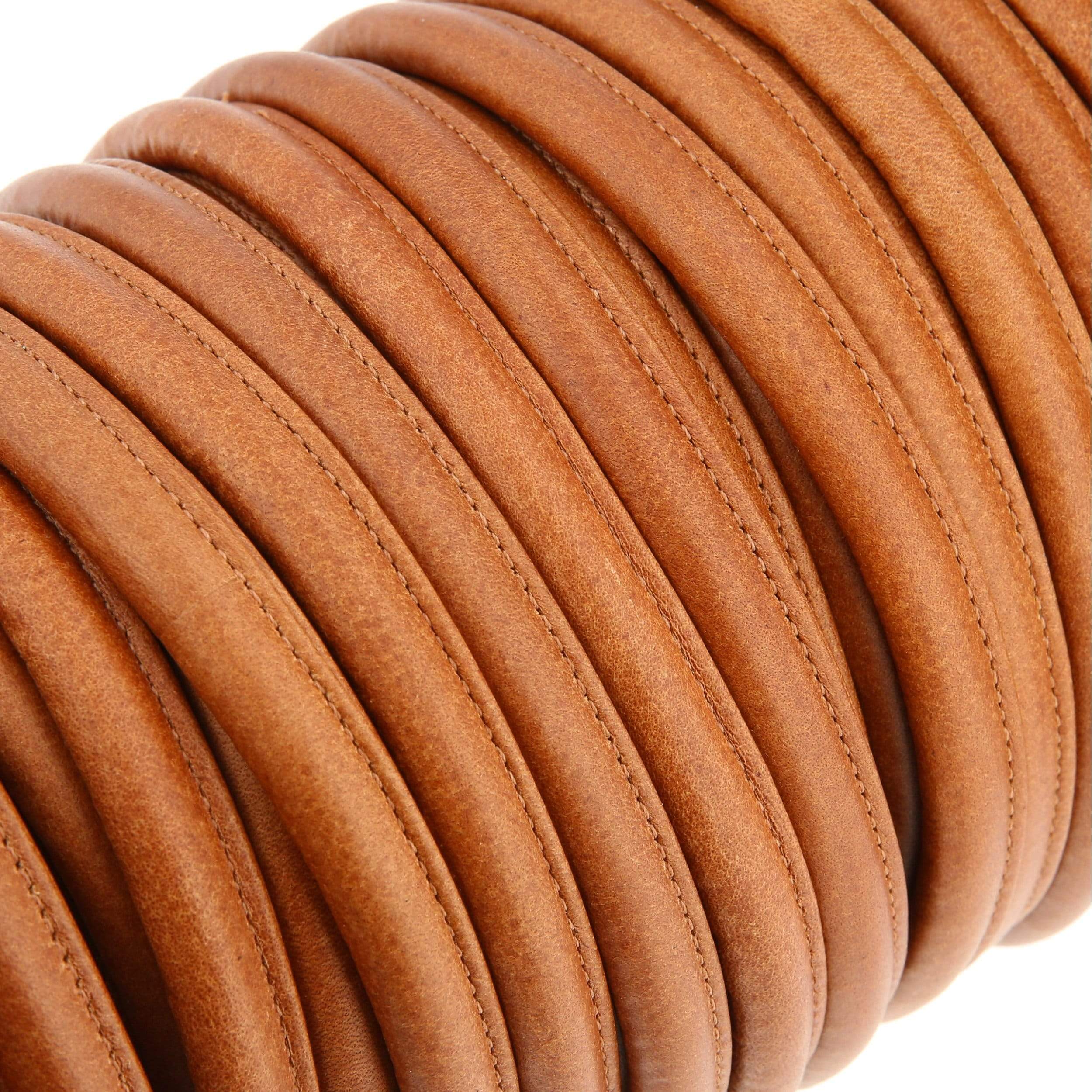 1/2" Medium Brown, Heavy Tubular Strapping, Leather, #CALF-HT-MEDBRO