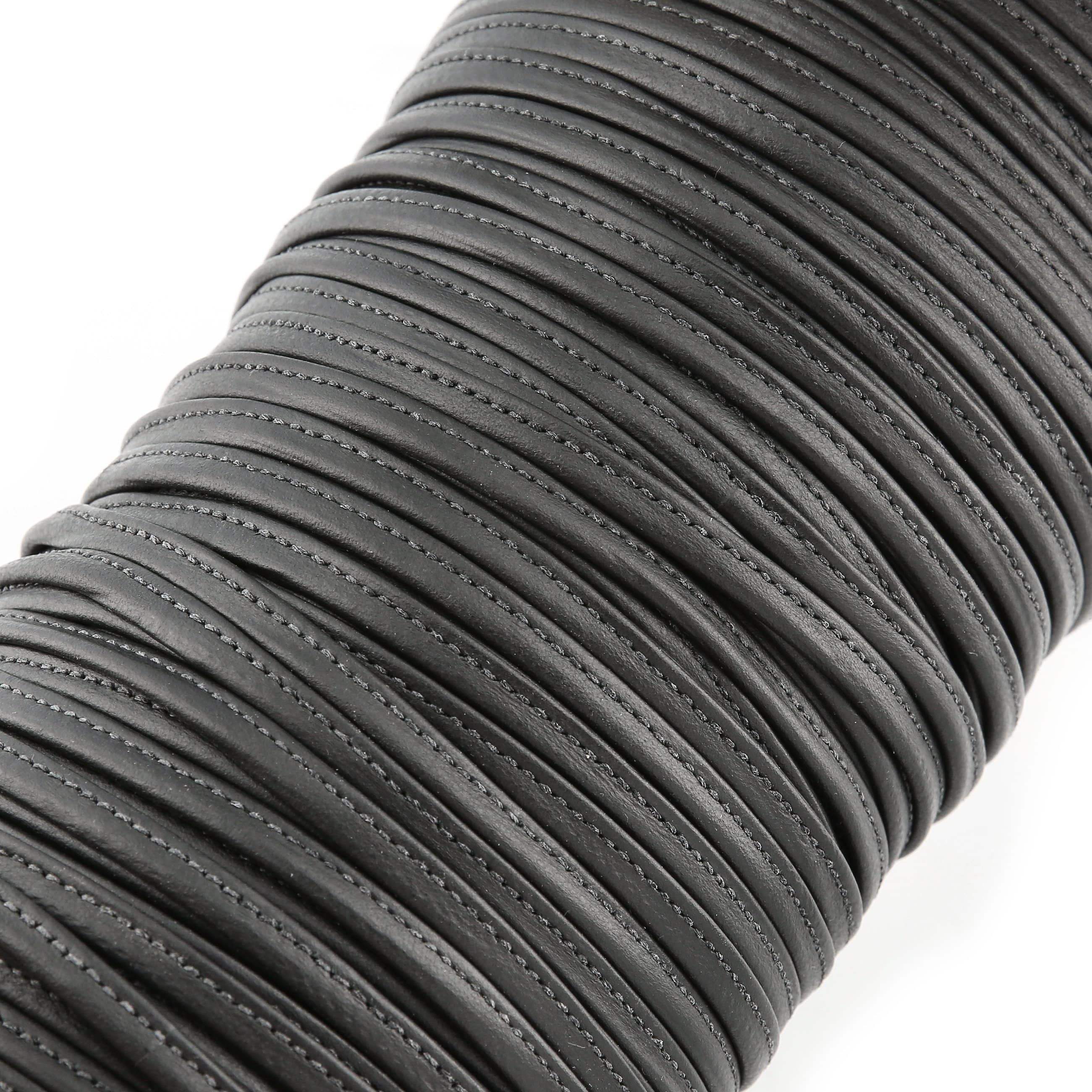 1/4" Black, Tubular Leather Strapping, Leather, #CALF-1-4-BLK