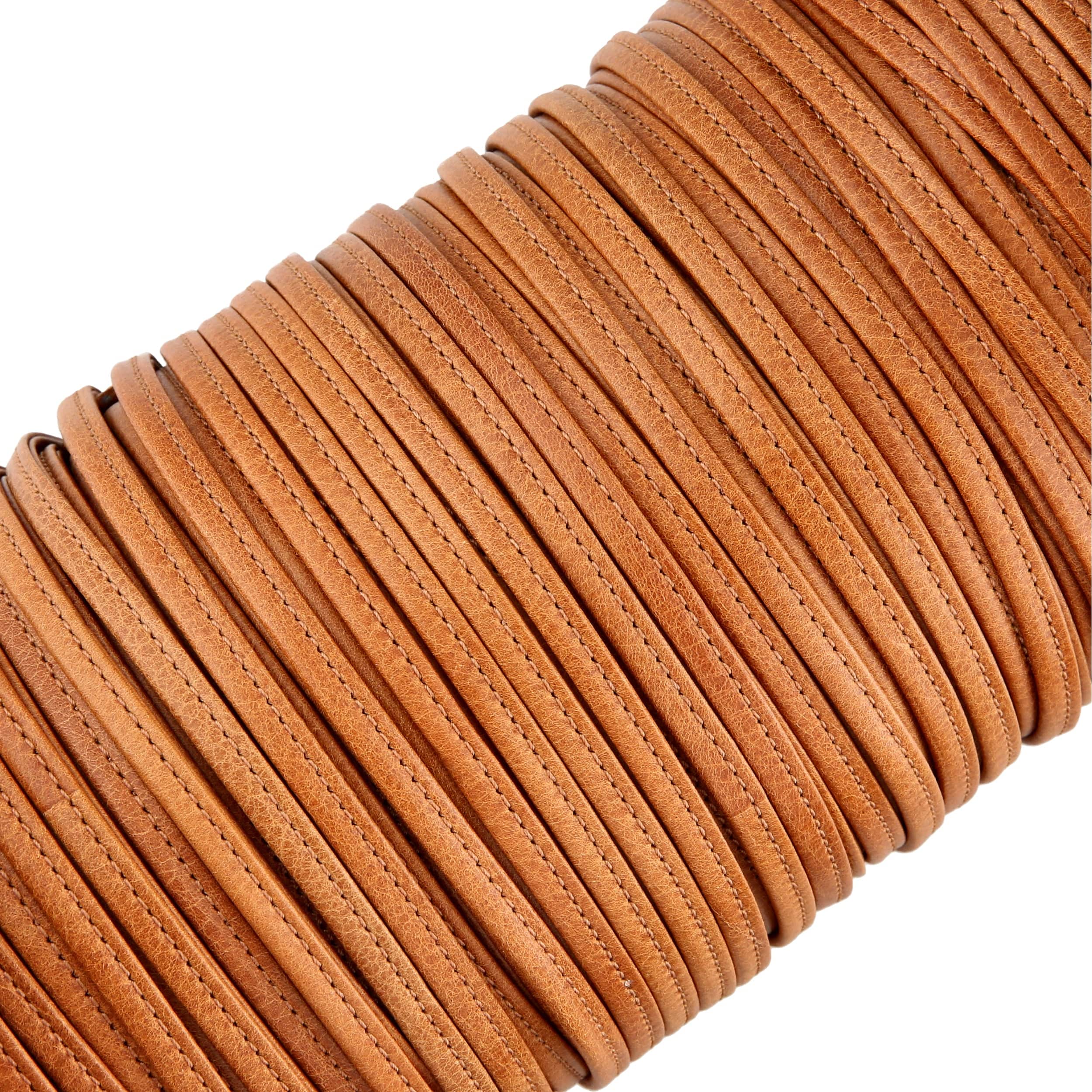 1/4" Brown, Tubular Strapping, Leather, #CALF-1-4-MEDBRO