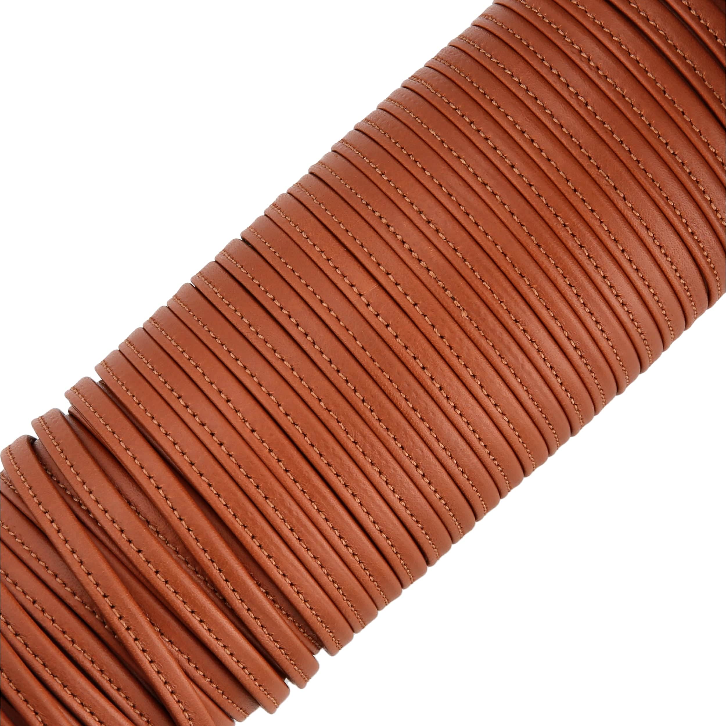 1/4" Tan, Tubular Strapping, Leather, #CALF-1-4-GTAN
