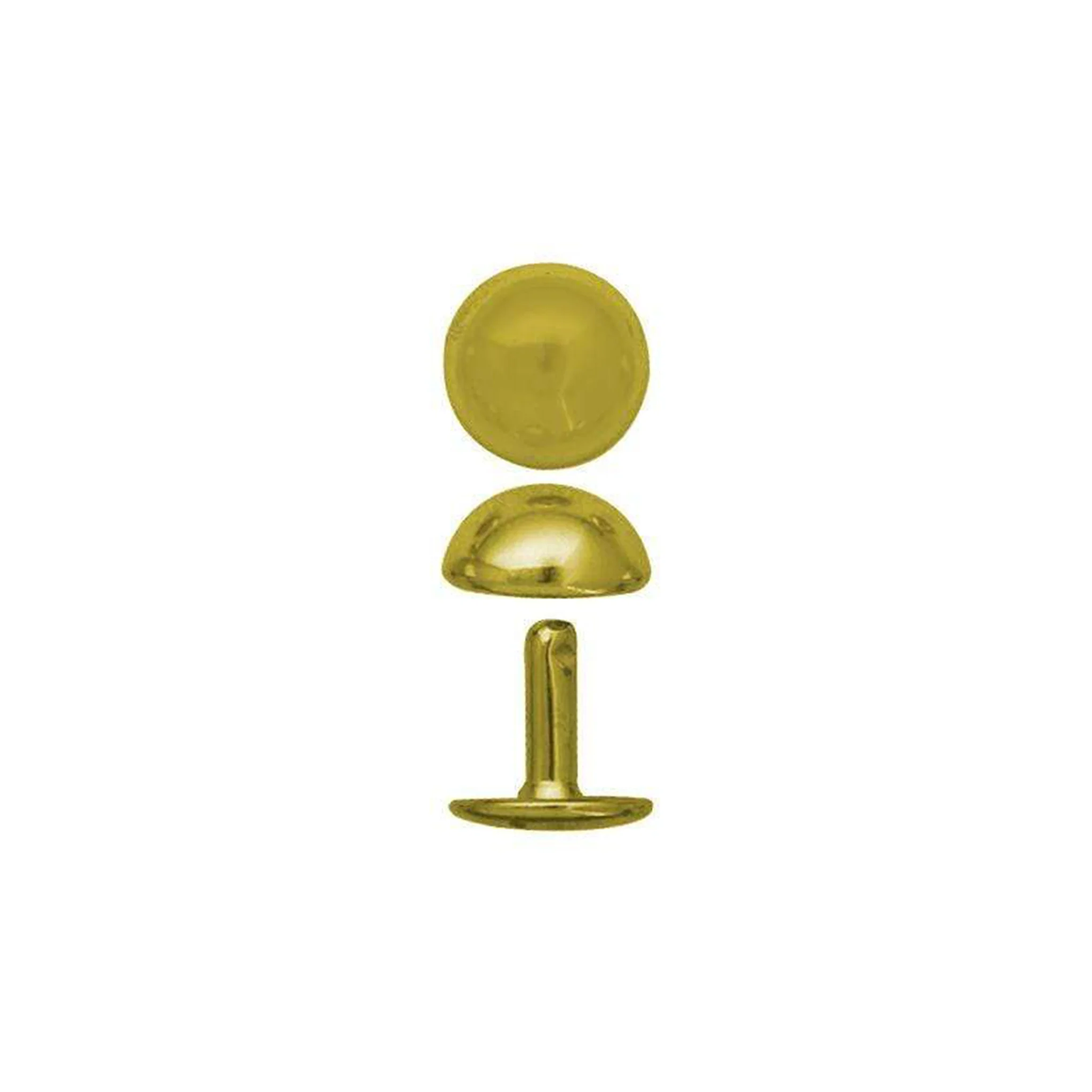 14mm Gold, Double Cap Domed Rivet, Steel - 12pk, #A-414-GP