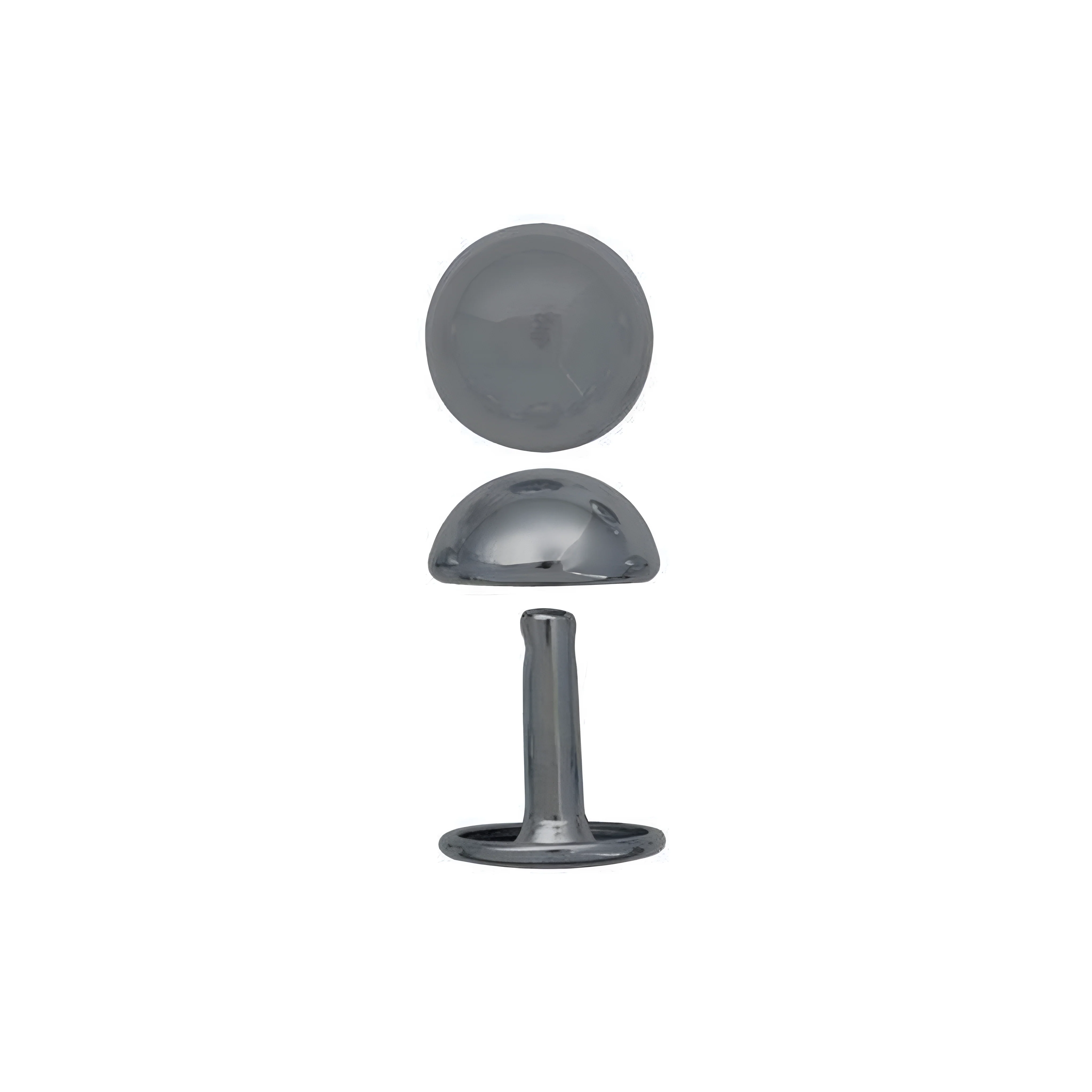 15mm Nickel, Double Cap Domed Rivet, Steel - 12 pk, #A-415-NP