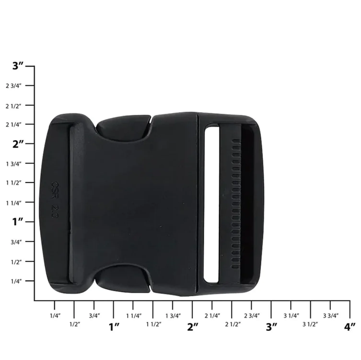 2" Black, Single Adjustable Side Squeeze Buckle, Plastic, #SS-2