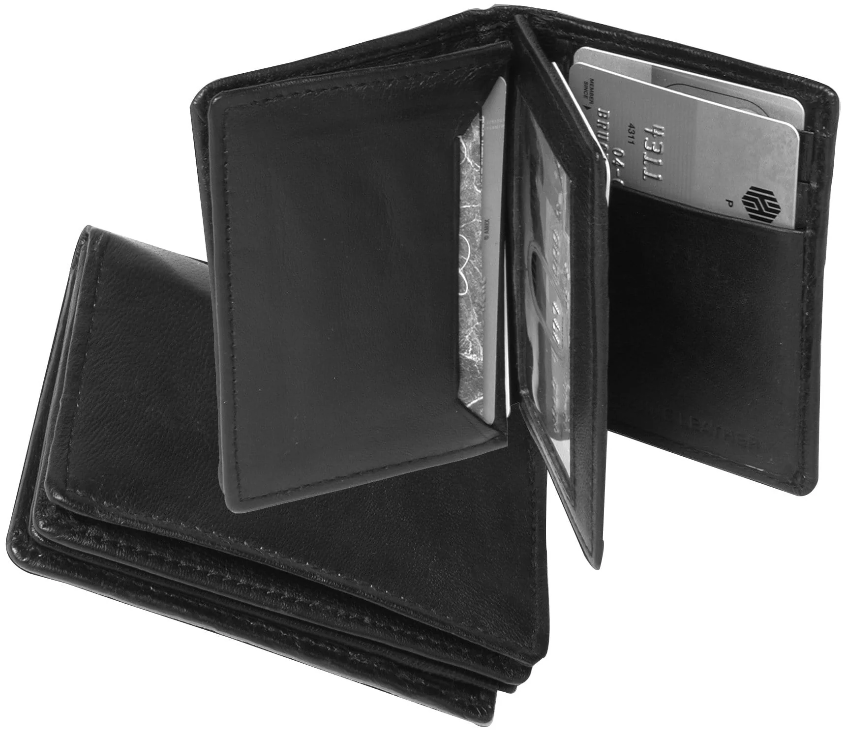 3 7/8" Black, Tri-fold Card Case, Leather, #M-1576-BLK