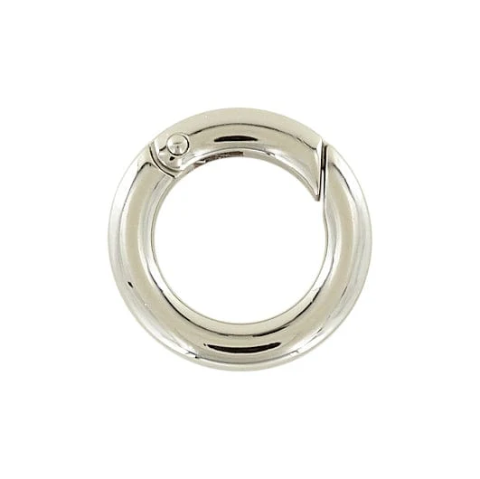 3/4" Shiny Nickel, Spring Gate Flat Round Ring, Zinc Alloy, #P-2733-NIC
