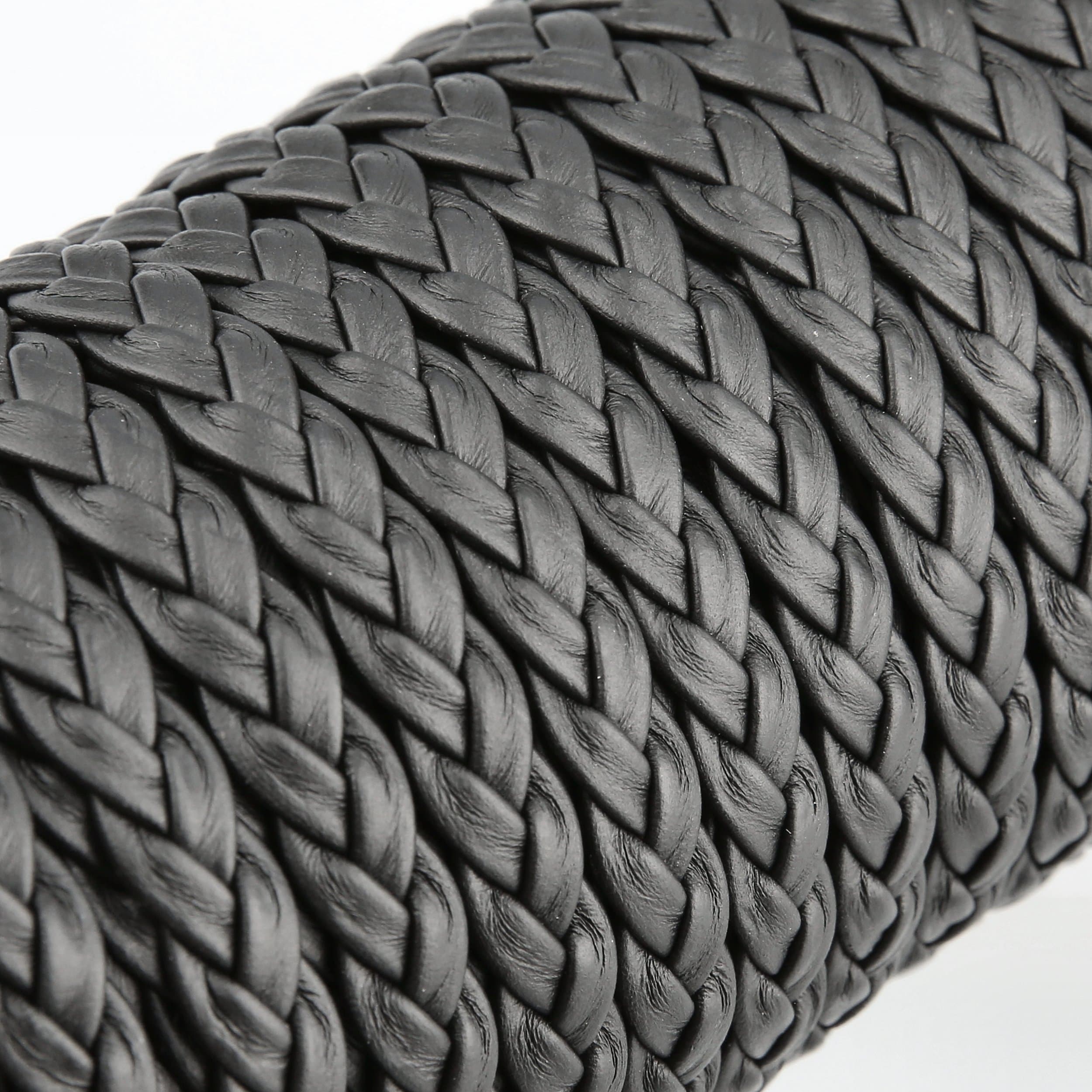 3/8" Black, Braided Leather Strapping 3-Strand, Leather, #CALF-BR-BLK