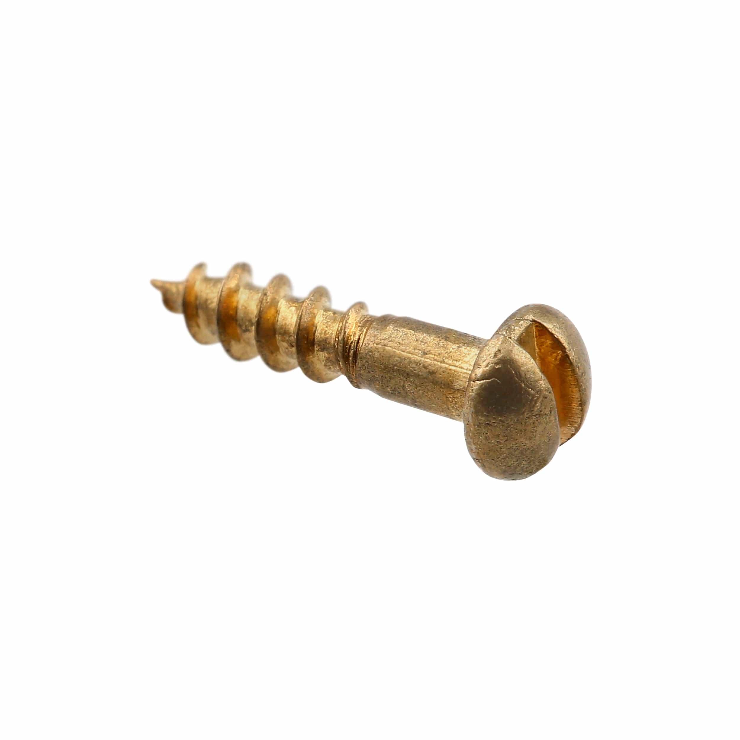 3/8" Brass, #2 Round Head Wood Screw, Solid Brass-PK24, #WS-2-3-8-RH