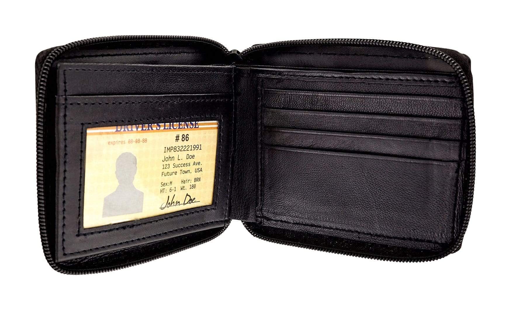 4 1/2" Black, Zipper Wallet, Leather, #M-1446