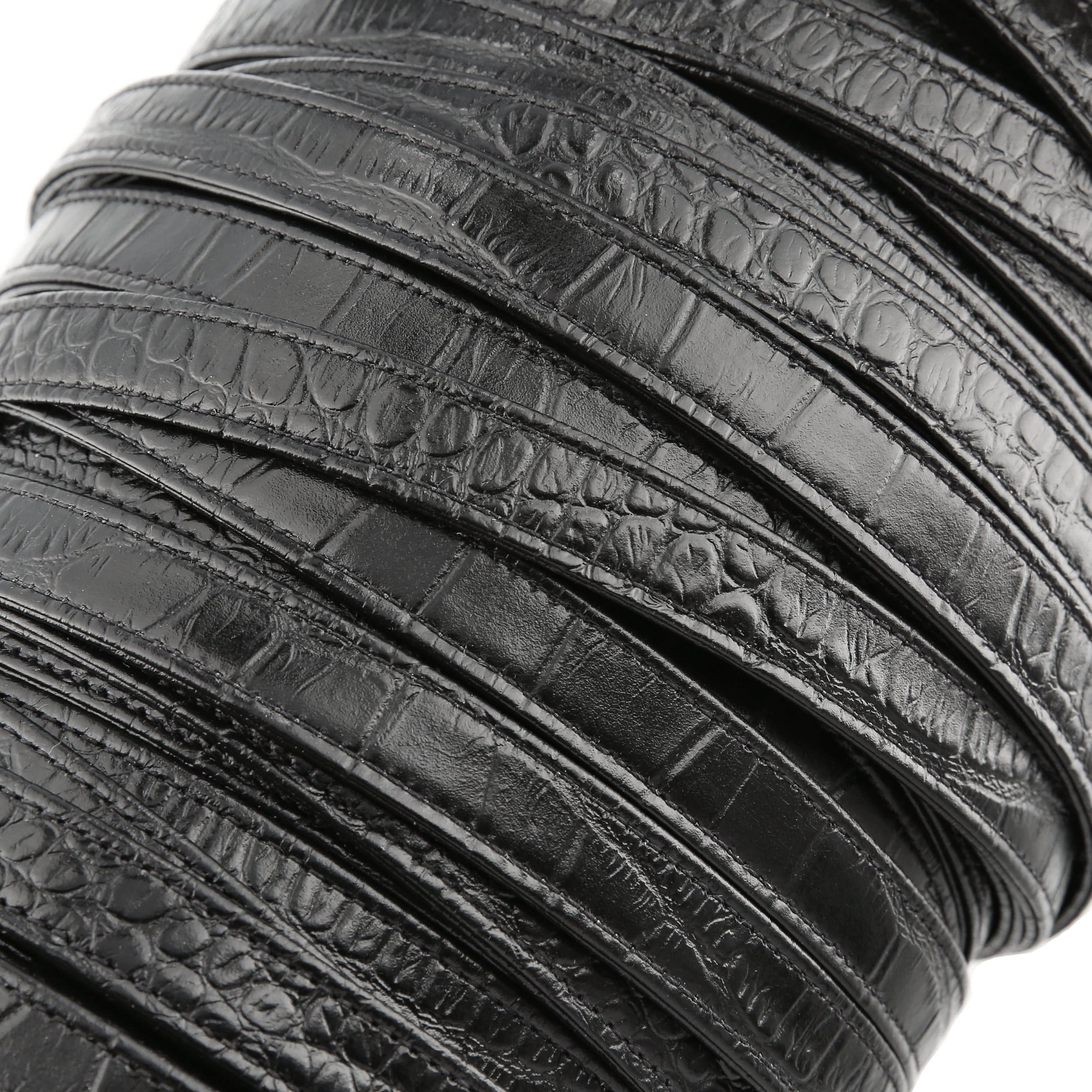 5/8" Blk Gator Grain, Flat Leather Strapping, #CALF-5-8-ALG-BLK