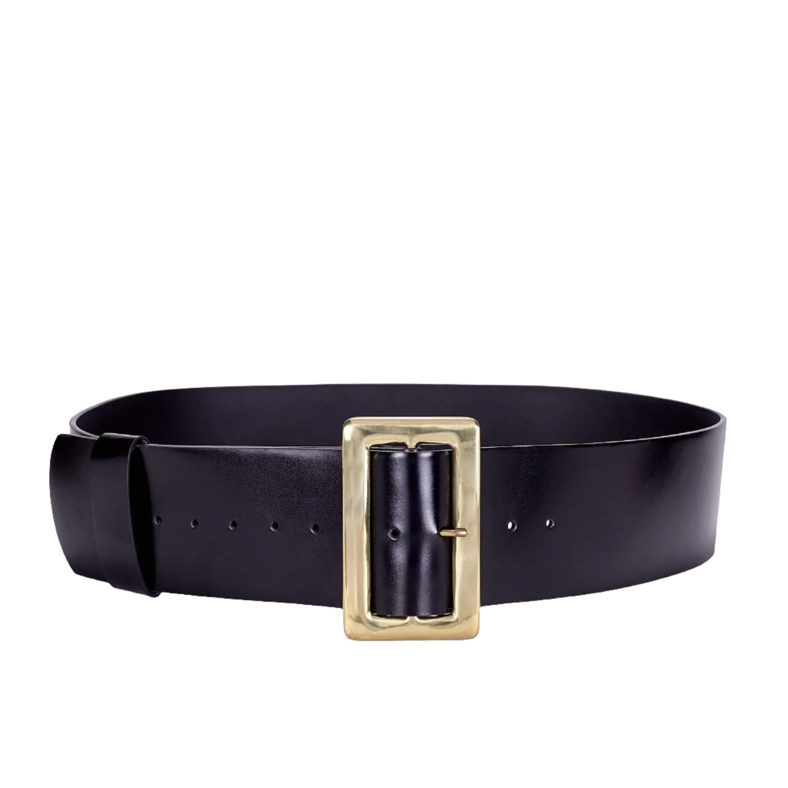 57" Black, Santa Belt with 3-1/2" Polished Solid Brass Buckle, Leather, #M-1691