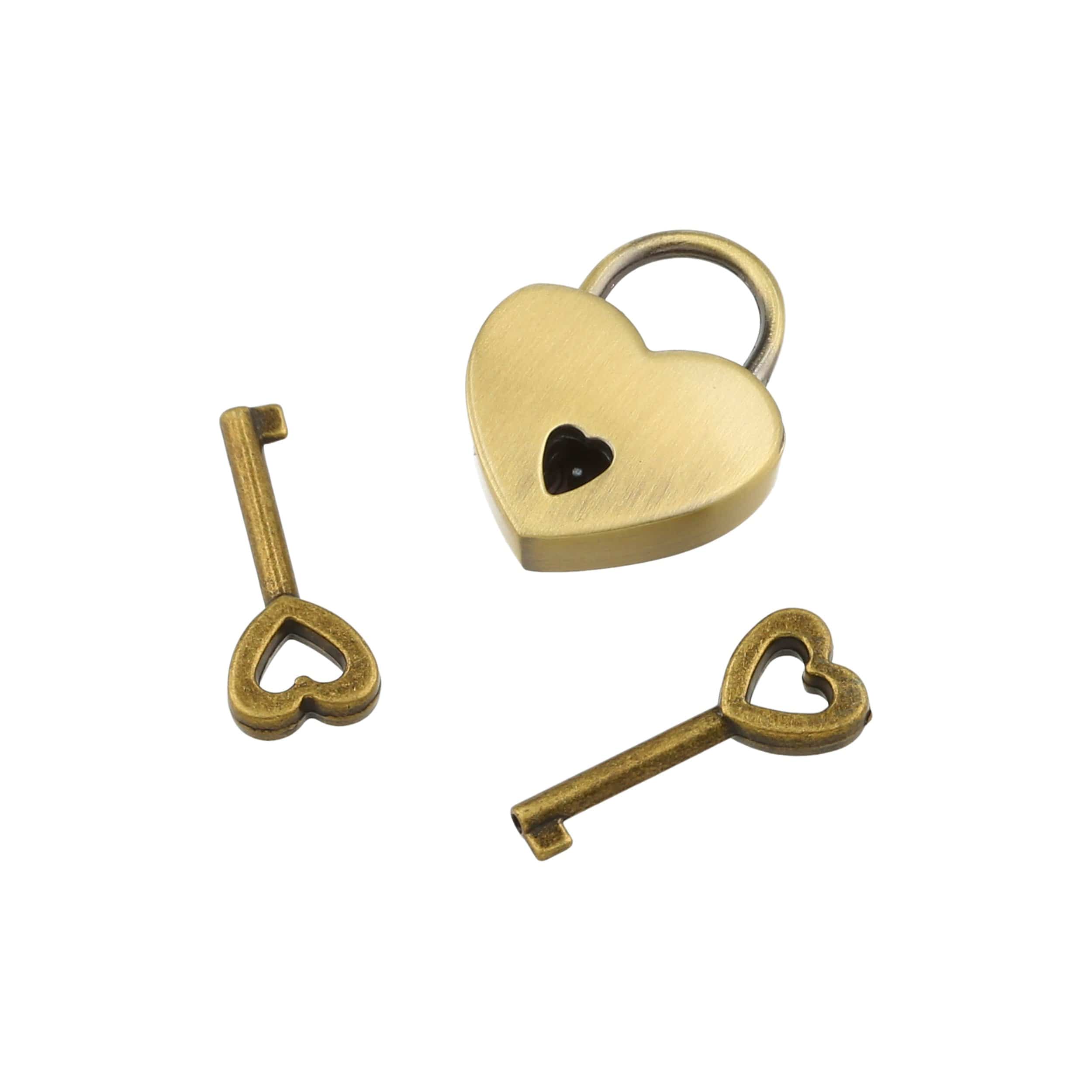 7/8" Antique Brass, Small Heart Padlock, Zinc Alloy-PK4, #L-3577-ANTB