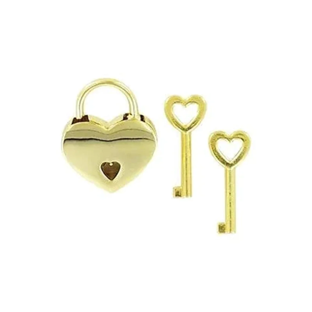 7/8" Shiny Gold, Small Heart Padlock, Zinc Alloy-PK4, #L-3577-GOLD