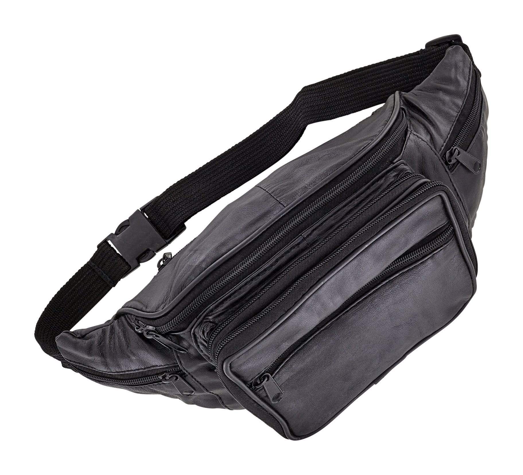 9" Black, Large Fanny Pack, Leather, #M-1437