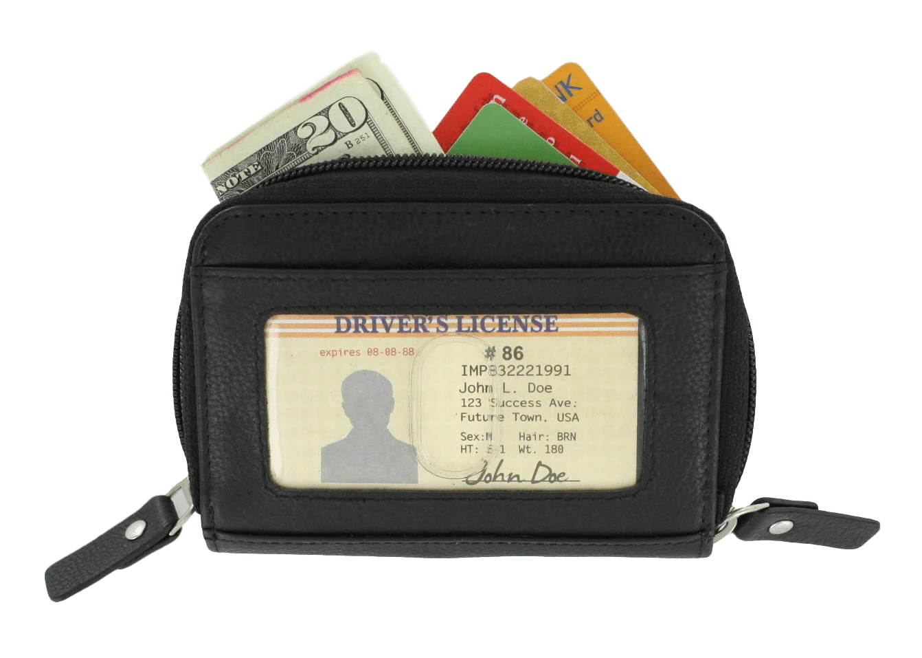 Black, Twin Zip Accordian Wallet, Lambskin, #M-1619
