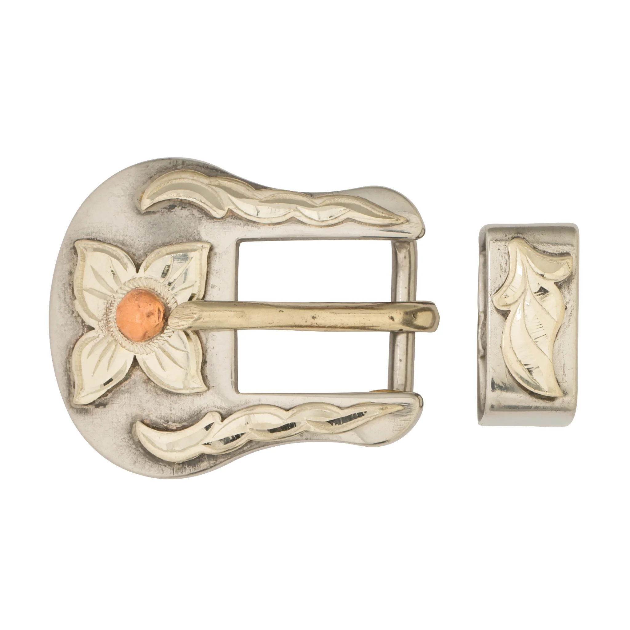 Floral Buckle and Loop Set, Stainless Steel, 5/8"